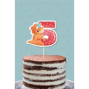 Baby Dinozor Teması 5 Yaşında Pasta Süsü *Kalın Kağıt