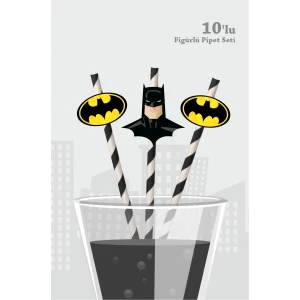 Batman Temalı Doğum Günü Parti Malzemeleri Seti 10lu Figürlü Pipet