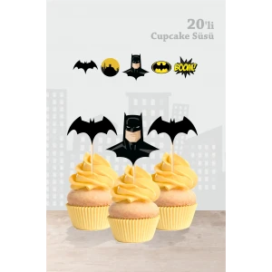 Batman Temalı Doğum Günü Parti Malzemeleri Seti Kürdan Cupcake Süsü 20li