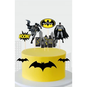 Batman Temalı Doğum Günü Parti Malzemeleri Seti Kürdanlı Pasta Süsü