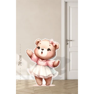 Beyaz Tütülü Ayakta Sevimli Ayıcık Temalı - 70 cm Ayaklı Pano