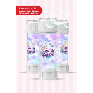 Deniz Kızı Temalı Doğum Günü * 18 Adet Köpük Baloncuk Etiketi