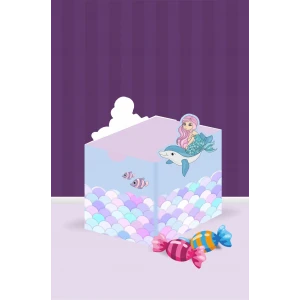 Deniz Kızı Teması Kutu - Mini Hediyelik ( Şeker, Sakız, Draje, Mini Oyuncak ) 5x5x5 cm *8li Paket