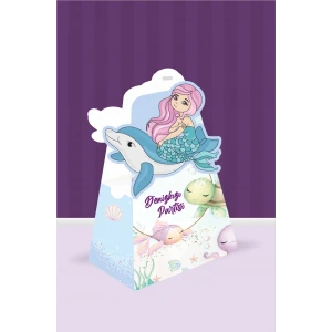 Deniz Kızı Teması Piramit Kutu - Mini Hediyelik ( Anahtarlık, Mini Oyuncak, Şeker) 13x7x5cm *8li Paket