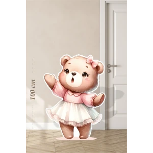 Beyaz Tütülü Ayakta Sevimli Ayıcık Temalı - 100 cm Ayaklı Pano