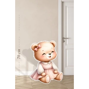 Elbiseli Oturan Sevimli Ayıcık Temalı - 70 cm Ayaklı Pano
