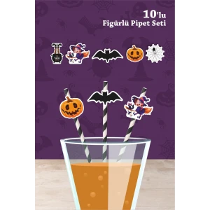 Halloween Cadılar Bayramı Temalı 10lu Figürlü Pipet Seti
