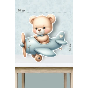 Helikopterli Ayıcık Temalı - 50x50 cm Ayaklı Pano