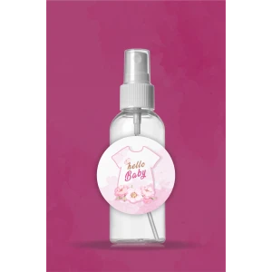 Hello Baby Kuğu Temalı - Yuvarlak Sticker (Etiket) 50 Adet 5 cm Hoşgeldin Kız Bebek