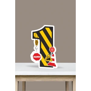 İş Makinaları Temalı Ayaklı Rakam Pano - 1 Yaş (40 cm)