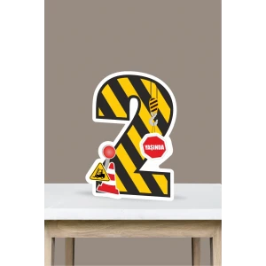 İş Makinaları Temalı Ayaklı Rakam Pano - 2 Yaş (40 cm)