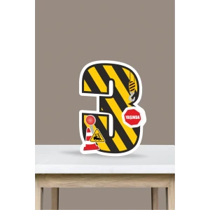 İş Makinaları Temalı Ayaklı Rakam Pano - 3 Yaş (40 cm)