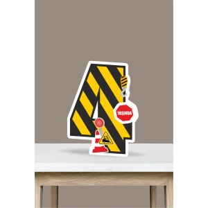 İş Makinaları Temalı Ayaklı Rakam Pano - 4 Yaş (40 cm)