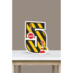 İş Makinaları Temalı Ayaklı Rakam Pano - 5 Yaş (40 cm)