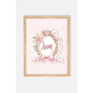 İsme Özel Boyutlu Flowers Pembe Ahşap Çerçeve 30x40cm Tablo, Hastane Odası Kapı Süsü, Çocuk Odası, Dekorasyon