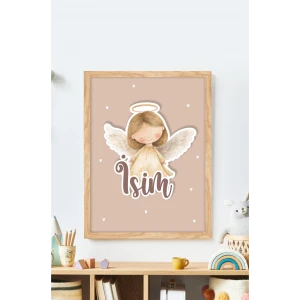 İsme Özel Boyutlu Melek Figürlü Ahşap Çerçeve 30x40 cm Tablo, Hastane Odası Kapı Süsü, Çocuk Odası, Dekorasyon