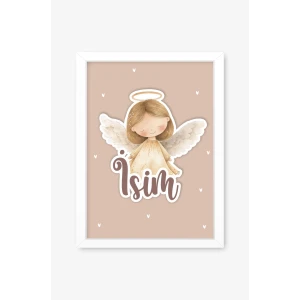 İsme Özel Boyutlu Melek Figürlü Beyaz Çerçeve 30x40 cm Tablo, Hastane Odası Kapı Süsü, Çocuk Odası, Dekorasyon