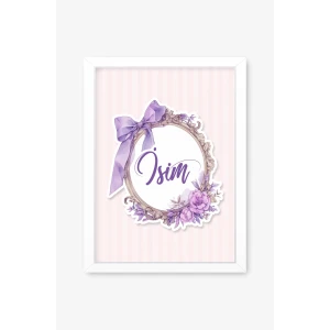 İsme Özel Mor Fiyonk Beyaz Çerçeve 30x40 cm Tablo, Hastane Odası Kapı Süsü, Çocuk Odası, Dekorasyon