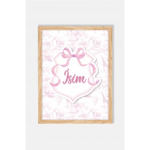 İsme Özel Pembe Fiyonklu Safari Ahşap Çerçeve 30x40cm Tablo, Hastane Odası Kapı Süsü, Çocuk Odası, Dekorasyon
