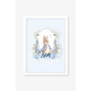 İsme Özel Peter Rabbit Beyaz Çerçeve 30x40 cm Tablo, Hastane Odası Kapı Süsü, Çocuk Odası, Dekorasyon