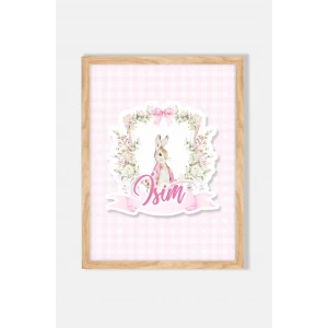 İsme Özel Pink Rabbit Ahşap Çerçeve 30x40 cm Tablo, Hastane Odası Kapı Süsü, Çocuk Odası, Dekorasyon