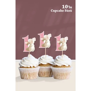 Kelebekli Tavşan 1 Yaşında Cupcake Süsü 10lu