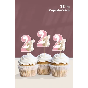 Kelebekli Tavşan 2 Yaşında Cupcake Süsü 10lu
