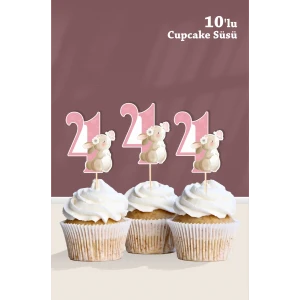 Kelebekli Tavşan 4 Yaşında Cupcake Süsü 10lu