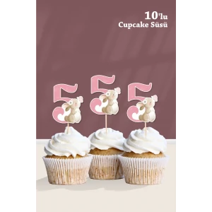Kelebekli Tavşan 5 Yaşında Cupcake Süsü 10lu