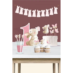 Kelebekli Tavşan Teması 1 Yaş Doğum Günü Seti
