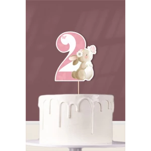 Kelebekli Tavşan Teması 2 Yaşında (iki) Pasta Süsü *Kalın Kağıt