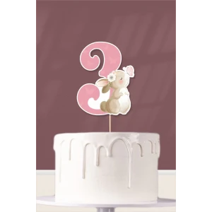 Kelebekli Tavşan Teması 3 Yaşında (üç) Pasta Süsü *Kalın Kağıt