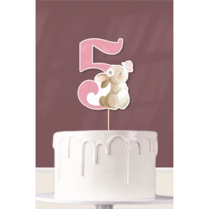 Kelebekli Tavşan Teması 5 Yaşında (beş) Pasta Süsü *Kalın Kağıt