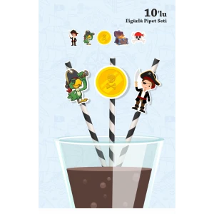 Korsan Temalı 10lu Figürlü Pipet Seti