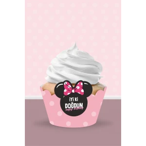 Minnie Mouse Pink Temalı Cupcake Sargısı 8li