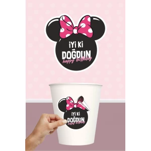 Minnie Mouse Pink Temalı Sticker (Etiket) ** Yapışkanlı Kağıt