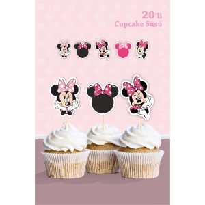 Minnie Mouse Pink Temalı Cupcake Süsü 20li