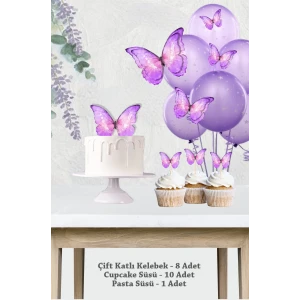 Mor Kelebekli 3 Boyutlu Parti Seti Malzemeleri
