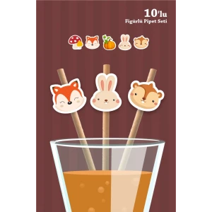Orman Hayvanları Temalı 10lu Figürlü Pipet Seti