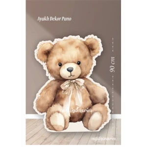 Oturan Sevimli Kahverengi Ayıcık Tekli Ayaklı Pano 90 cm | Krem | Kahverengi