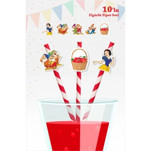 Pamuk Prenses Temalı 10lu Figürlü Pipet Seti