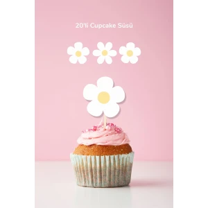 Papatya Temalı Doğum Günü Kürdanlı Cupcake Süsü 20li