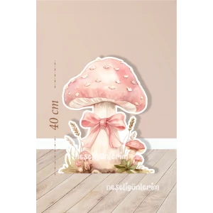 Pembe Fiyonklu Mantar Konseptli Ayaklı Pano 40 cm | Pembe | Pudra | Dekor