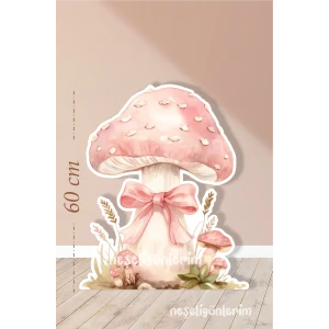 Pembe Fiyonklu Mantar Konseptli Ayaklı Pano 60 cm | Pembe | Pudra | Dekor