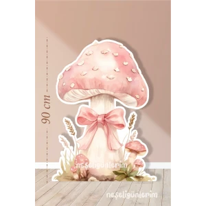 Pembe Fiyonklu Mantar Konseptli Ayaklı Pano  90 cm | Pembe | Pudra | Dekor