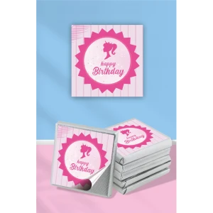 Pembe Kız Temalı Çikolata Etiketi * Sticker * 60 adet 4x4 cm