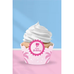 Pembe Kız Temalı Cupcake Sargısı 8li