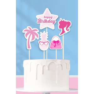 Pembe Kız Temalı Pasta Süsü Seti