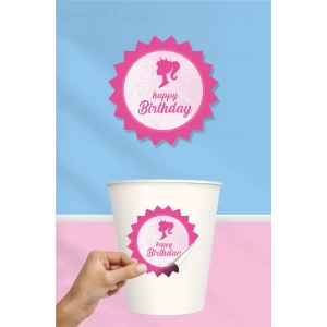 Pembe Kız Temalı Sticker (Etiket) ** Yapışkanlı Kağıt