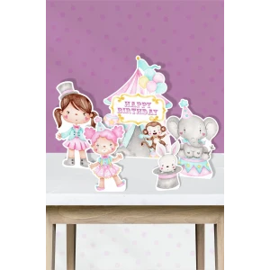 Pembe Sirk Temalı Doğum Günü Ayaklı Pano (Masa Üstü) *Kalın Kağıt